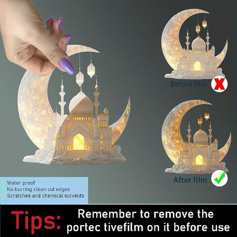 ديكورات رمضان للمنزل، هدايا رمضان للأطفال، ديكور للطاولة، هلال أكريليك مطلي بالرش ثنائي الأبعاد وتصميم القصر الأبيض (F) in Kuwait