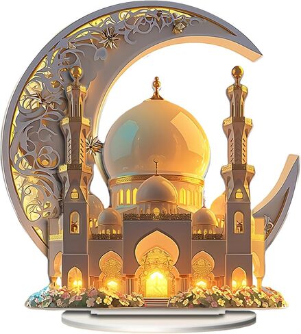 ديكورات رمضان للمنزل، هدايا رمضان للأطفال، ديكور للطاولة، هلال أكريليك مطلي بالرش ثنائي الأبعاد وتصميم القصر الأبيض (F) in Kuwait