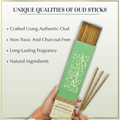 Oud Al Khaleeji Incense Sticks by Dukhni – Zesty Oudh Scent | Agarwood Arabian Charcoal Free Incense I 90 Long-Lasting Oud Sticks | Organic & Non Toxic I Relaxing Aroma for Home, Meditation, Prayer in Saudi Arabia