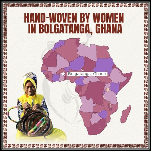 سلة أفريقية مستديرة ملونة فاخرة - مستديرة متوسطة مقاس 14 بوصة - من تصميم نساء السوق في بولجاتانجا، غانا مع مشروع خشب القلب الأفريقي - GBMRC (معبأة بشكل مسطح) in Kuwait