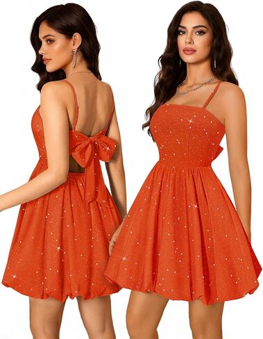 DRESSTELLS Sparkly Bubble Dress, Short Homecoming Graduation Dresses, Adjustable Straps, Bow Tie, Fully Lined, S-XL in Saudi Arabia