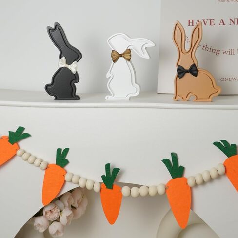 NYUWOUARC Easter Bunny Decorations,3 Pcs Wooden Bunnies Rustic Farmhouse Table Signs Decor,Modern Spring Easter Decor Rabbit for Shelf Mantle Indoor Office Home,Tiered Tray Set in Saudi Arabia