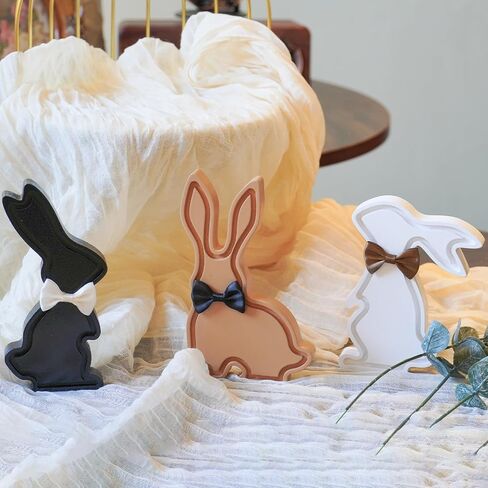 NYUWOUARC Easter Bunny Decorations,3 Pcs Wooden Bunnies Rustic Farmhouse Table Signs Decor,Modern Spring Easter Decor Rabbit for Shelf Mantle Indoor Office Home,Tiered Tray Set in Saudi Arabia