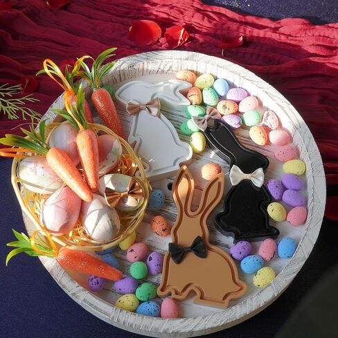 NYUWOUARC Easter Bunny Decorations,3 Pcs Wooden Bunnies Rustic Farmhouse Table Signs Decor,Modern Spring Easter Decor Rabbit for Shelf Mantle Indoor Office Home,Tiered Tray Set in Saudi Arabia