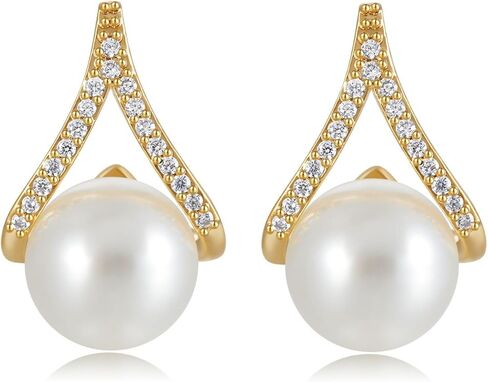 14K Gold Plated Pearl and Cubic Zirconia Earrings for Women, Hypoallergenic Teardrop Dangle & Ear Climber Studs, Versatile Jewelry Gift for Daily & Evening Wear in Saudi Arabia