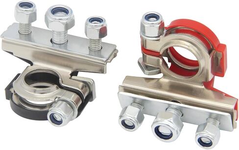 YSIL 3 Way Top Post Battery Terminal Connectors 12V Automotive Battery Wire Cable Terminal Clamp Ends Copper Plate with 3 Bolt for Car, Van, Boat, Motorcycle Postive and Negative Red & Black in Saudi Arabia
