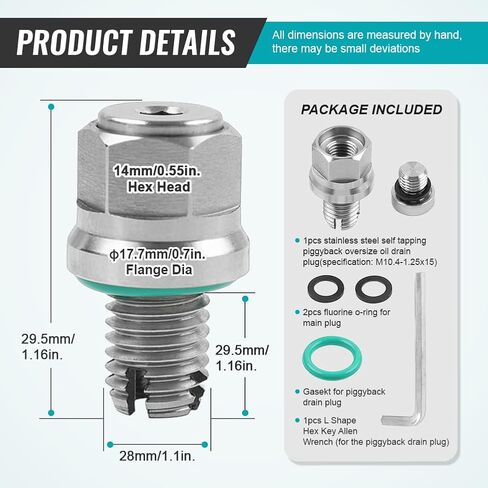M10.4-1.25x15mm قابس تصريف الزيت مسمار وعاء الزيت المغناطيسي مع طقم إصلاح خيط غسالة سحق حلقة دائرية CNC فضي للشاحنة العالمية، البيك اب، المركبات، الدراجات النارية، سيارات الدفع الرباعي in Saudi Arabia