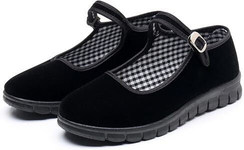 Mary Jane Cloth Shoes Women Ballet Flat Shoes Black Velvet Chinese Ballerinas with Adjustable Tightness in Saudi Arabia