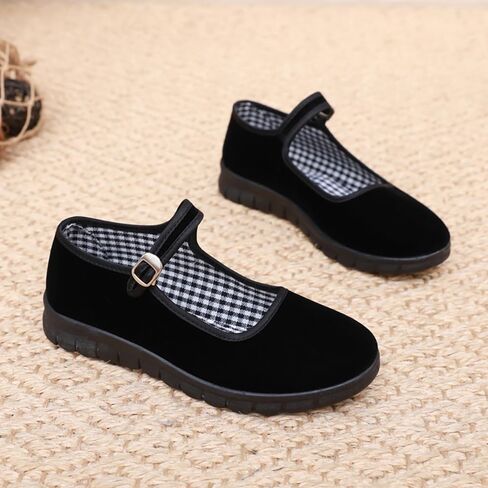 Mary Jane Cloth Shoes Women Ballet Flat Shoes Black Velvet Chinese Ballerinas with Adjustable Tightness in Saudi Arabia