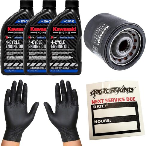 طقم تغيير الزيت 20W50 متوافق مع Kawasaki FX1000V FX921V (3) 99969-6298 (1) 49065-0724 (1) ملصق تذكير بالخدمة (1) مجموعة من القفازات in Kuwait