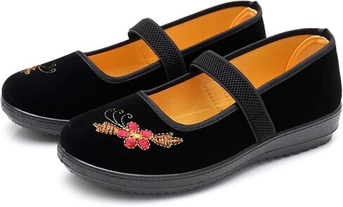 Mary Jane Cloth Shoes Women Ballet Flat Shoes Black Velvet Chinese Ballerinas with Adjustable Tightness in Saudi Arabia