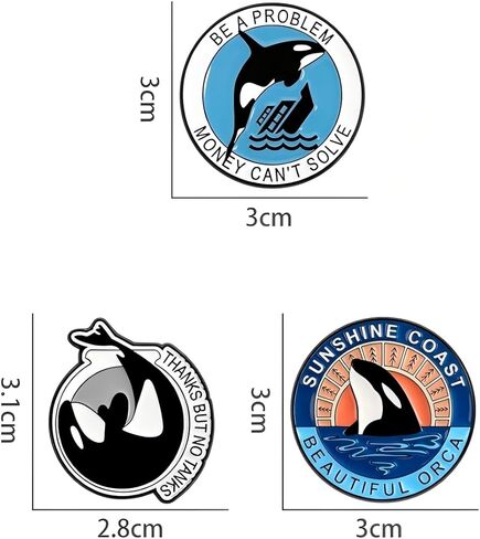 مجموعة دبابيس مينا حوت Orca مكونة من 3 قطع - مجموعة دبابيس مصنوعة من سبائك Orca - "كن مشكلة لا يمكن حلها بالمال"، و"شكرًا ولكن لا تتحدث"، و"Sunshine Coast Beautiful Orca" - حماية الحيوانات، وإنقاذ الحيتان القاتلة in Kuwait
