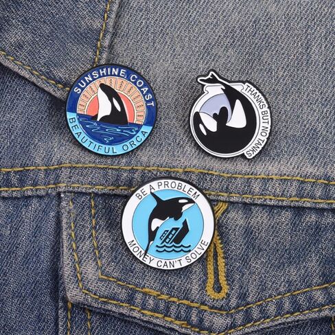 مجموعة دبابيس مينا حوت Orca مكونة من 3 قطع - مجموعة دبابيس مصنوعة من سبائك Orca - "كن مشكلة لا يمكن حلها بالمال"، و"شكرًا ولكن لا تتحدث"، و"Sunshine Coast Beautiful Orca" - حماية الحيوانات، وإنقاذ الحيتان القاتلة in Kuwait