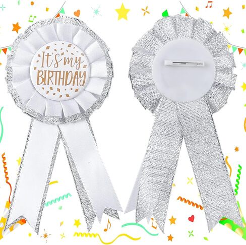 It's My Birthday Brooch Pin Satin Fabric Happy Birthday Button Apparel Pin Award Ribbon Badge Ideal Themed Party Decorations Awards Celebrations for Women and Men Party Decoration Gift (White) in Saudi Arabia