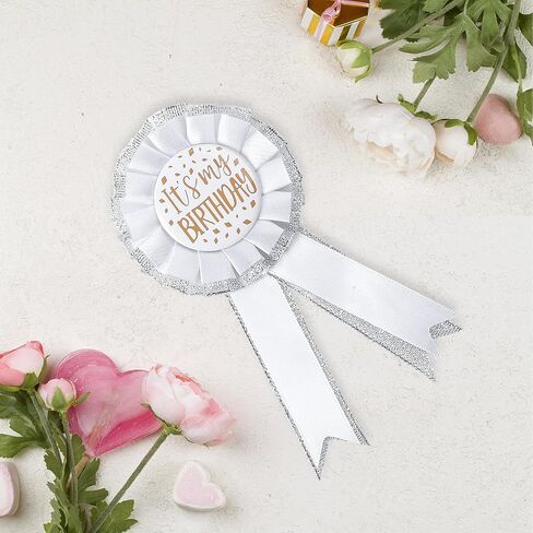 It's My Birthday Brooch Pin Satin Fabric Happy Birthday Button Apparel Pin Award Ribbon Badge Ideal Themed Party Decorations Awards Celebrations for Women and Men Party Decoration Gift (White) in Saudi Arabia
