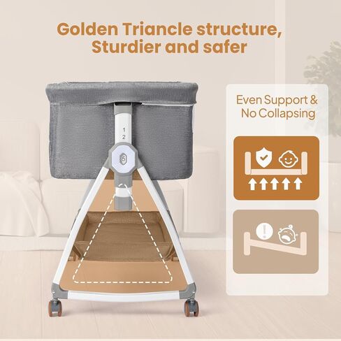 JOYMOR Baby Bassinet with Changing Table, Bedside Bassinet for Baby with Comfy Mattress and Wheels, 6 Height Adjustable Easy Folding Portable Bedside Crib for Newborn (Beige) in Kuwait