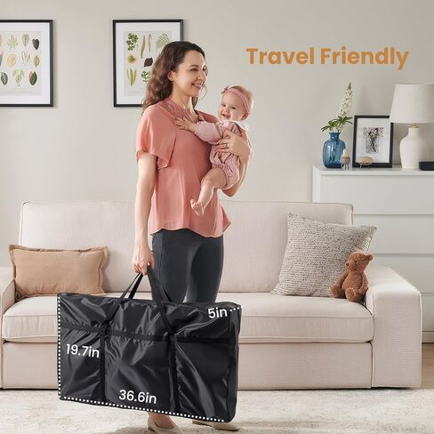 JOYMOR Baby Bassinet with Changing Table, Bedside Bassinet for Baby with Comfy Mattress and Wheels, 6 Height Adjustable Easy Folding Portable Bedside Crib for Newborn (Beige) in Kuwait