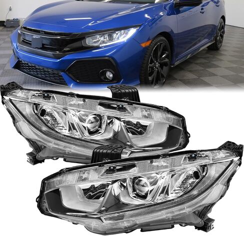 Chrome Headlights Assembly w/LED DRL Compatible with 2016-2021 Honda Civic Halogen Headlamps Direct Replacement Driver Passenger Side 33150TBAA01, 33100TBAA01 in Saudi Arabia