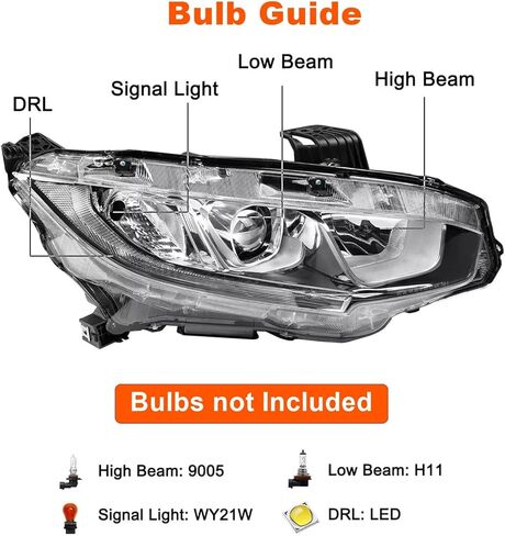 Chrome Headlights Assembly w/LED DRL Compatible with 2016-2021 Honda Civic Halogen Headlamps Direct Replacement Driver Passenger Side 33150TBAA01, 33100TBAA01 in Saudi Arabia