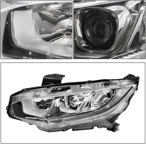 Chrome Headlights Assembly w/LED DRL Compatible with 2016-2021 Honda Civic Halogen Headlamps Direct Replacement Driver Passenger Side 33150TBAA01, 33100TBAA01 in Saudi Arabia
