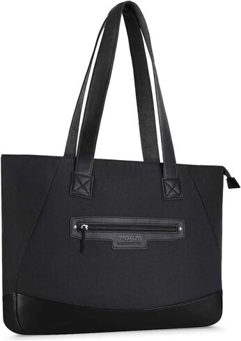 MOSISO Laptop Tote Bag for Women (17-17.3 inch), Lightweight PU & Polyester Work Travel Shopping Carrying Shoulder Bags Handbag Tote Bag with Laptop Compartment, Black in Saudi Arabia
