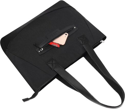 MOSISO Laptop Tote Bag for Women (17-17.3 inch), Lightweight PU & Polyester Work Travel Shopping Carrying Shoulder Bags Handbag Tote Bag with Laptop Compartment, Black in Saudi Arabia