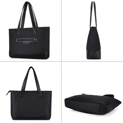 MOSISO Laptop Tote Bag for Women (17-17.3 inch), Lightweight PU & Polyester Work Travel Shopping Carrying Shoulder Bags Handbag Tote Bag with Laptop Compartment, Black in Saudi Arabia