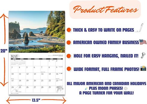 تقويم المتنزهات الوطنية 2026 - مطبعة سيلفر كريك - صور المتنزهات الوطنية بالولايات المتحدة الأمريكية - 13.5 × 10 بوصة - مصممة في الولايات المتحدة الأمريكية in Kuwait