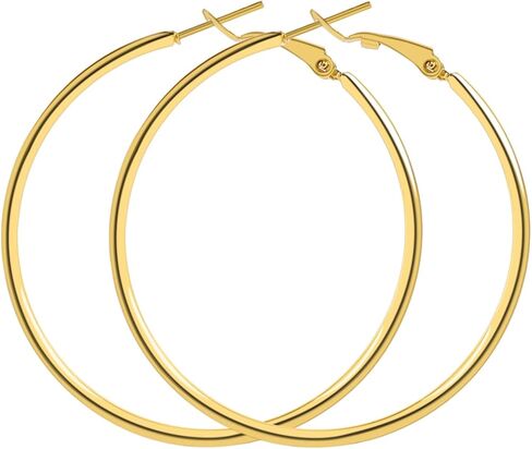 14K Gold Plated Hoop Earrings for Women, Hypoallergenic 50mm Lightweight Titanium Steel Hoops, Classic Silver & Gold Circle Jewelry in Saudi Arabia