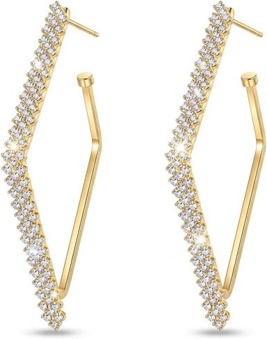 أقراط دائرية هندسية من حجر الراين للنساء - مجوهرات كريستال لامعة لحفلات المساء وحفلات الزفاف والمناسبات الخاصة in Kuwait