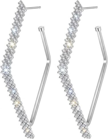 Rhinestone Geometric Hoop Stud Earrings for Women - Sparkly Crystal Statement Jewelry for Evening Parties, Weddings and Special Occasions in Saudi Arabia