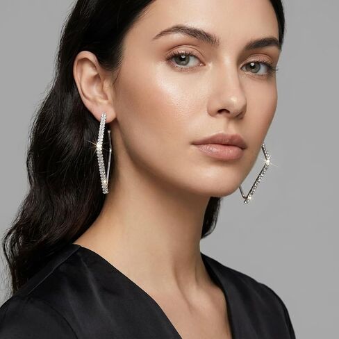 Rhinestone Geometric Hoop Stud Earrings for Women - Sparkly Crystal Statement Jewelry for Evening Parties, Weddings and Special Occasions in Saudi Arabia