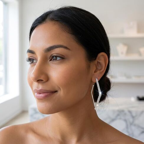 Rhinestone Geometric Hoop Stud Earrings for Women - Sparkly Crystal Statement Jewelry for Evening Parties, Weddings and Special Occasions in Saudi Arabia