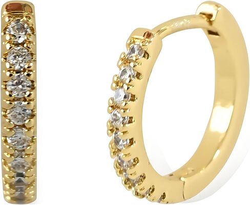 14K Gold Hoop Earrings for Women, Hypoallergenic Gold Plated Huggie Hoop Earrings, Lightweight Small Hoop Earrings with Round Cubic Zirconia, Gold Earrings for Women in Saudi Arabia