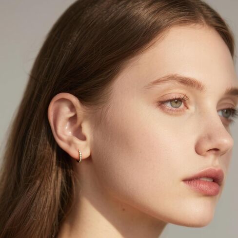 14K Gold Hoop Earrings for Women, Hypoallergenic Gold Plated Huggie Hoop Earrings, Lightweight Small Hoop Earrings with Round Cubic Zirconia, Gold Earrings for Women in Saudi Arabia