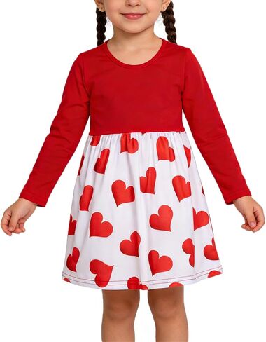 فستان بناتي صغير لعيد الحب مطبوع عليه قلوب الحب فستان كاجوال بأكمام طويلة 3-8 سنوات in Kuwait