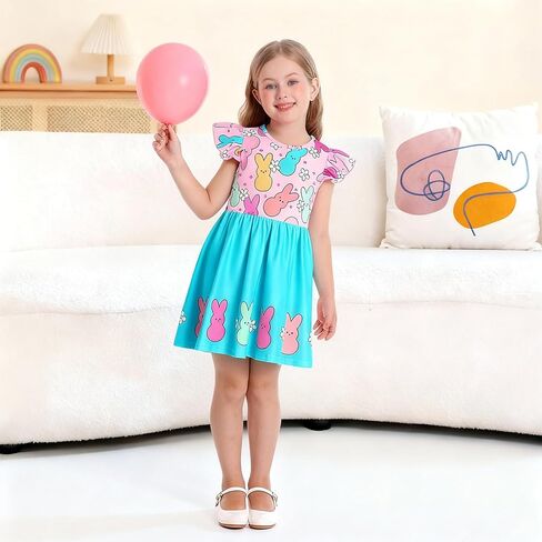 Easter Outfits for Girls Bunny Dress Flutter Sleeve Summer Casual Sundress in Saudi Arabia