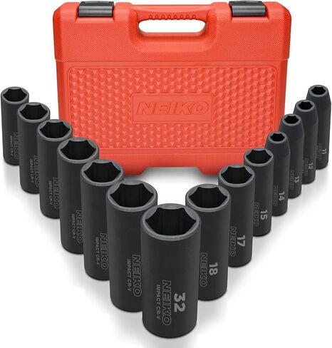 Neiko 02475A 1/2" Drive Deep Impact Socket Set, 14 Piece | 6 Point Metric Sizes (11-32 mm) | Cr-V Steel in Saudi Arabia