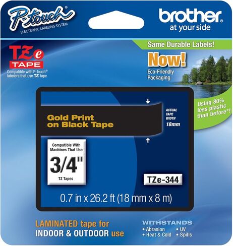 شريط Brother الأصلي 3/4 بوصة (18 مم) ذهبي على شريط TZe P-Touch أسود لصانع الملصقات Brother PT-2100، PT2100 in Saudi Arabia