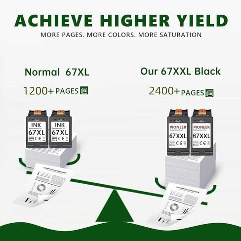 خرطوشة حبر سوداء 67XXL بديلة لطابعات HP Deskjet 4100 4100e 4152e 4155 4155e Envy 6000 6055e 6055 6400 6458 6458e 6452 6455e (2 أسود) in Kuwait