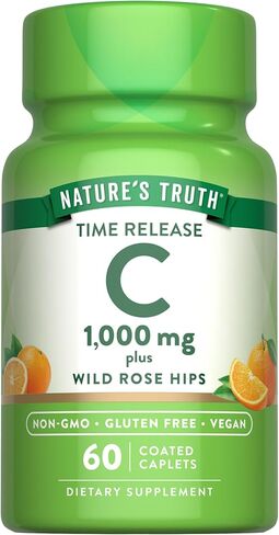 Vitamin C 1000mg | 60 Caplets | with Wild Rose HIPS | Vegetarian, Non-GMO & Gluten Free Supplement | by Nature's Truth in Kuwait