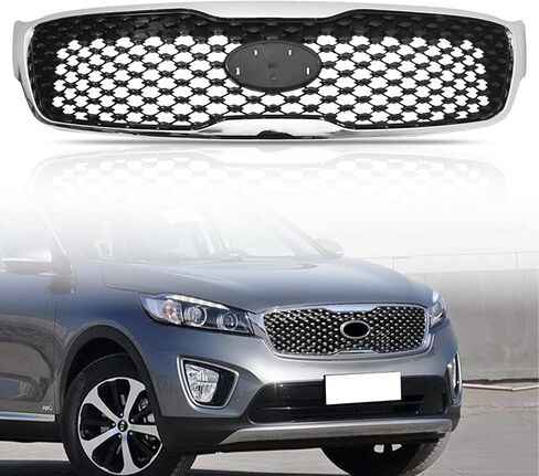 Front Bumper Upper Air Intake Grille Replacement Shroud Black Front Air Intake Grille with Chrome Trim Replacement Kit Fits 2016 2017 2018 Kia Sorento L LX in Saudi Arabia