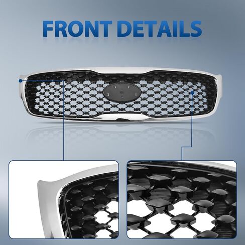 Front Bumper Upper Air Intake Grille Replacement Shroud Black Front Air Intake Grille with Chrome Trim Replacement Kit Fits 2016 2017 2018 Kia Sorento L LX in Saudi Arabia