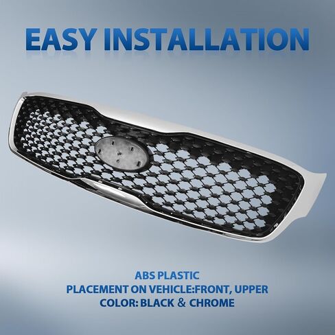 Front Bumper Upper Air Intake Grille Replacement Shroud Black Front Air Intake Grille with Chrome Trim Replacement Kit Fits 2016 2017 2018 Kia Sorento L LX in Saudi Arabia