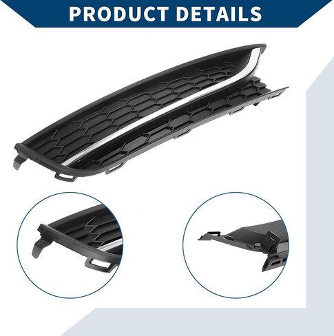 No.561853666C شواية مصابيح الضباب لفولكس واجن باسات 2012-2015 الجبهة اليمنى الأمامية السفلية غطاء الضباب الخفيف إدراج ABS 1 قطعة لهجة سوداء فضية in Kuwait