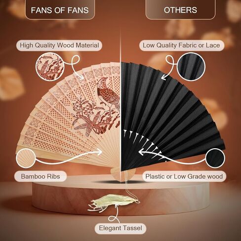 FANSOF.FANS Vintage Sandalwood Handheld Folding Hand Fan With a Tassel for Women Girls Summer Party Event Favour Birthday Wedding Souvenir Gift (Panda Heaven) in Kuwait