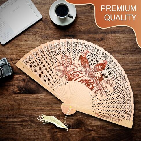 FANSOF.FANS Vintage Sandalwood Handheld Folding Hand Fan With a Tassel for Women Girls Summer Party Event Favour Birthday Wedding Souvenir Gift (Panda Heaven) in Kuwait