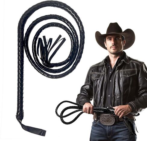 73" Cowboy Costume Whip, Faux Leather Halloween Prop for Cosplay,Western Theme Parties and Role Play for Adults & Kids (Black) in Kuwait