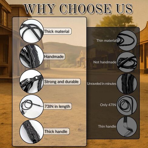 73" Cowboy Costume Whip, Faux Leather Halloween Prop for Cosplay,Western Theme Parties and Role Play for Adults & Kids (Black) in Kuwait