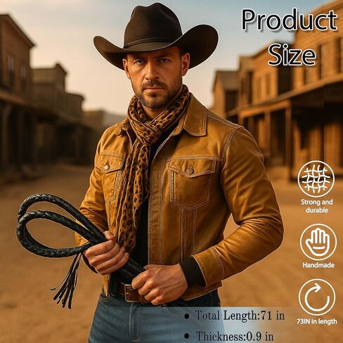 73" Cowboy Costume Whip, Faux Leather Halloween Prop for Cosplay,Western Theme Parties and Role Play for Adults & Kids (Black) in Kuwait